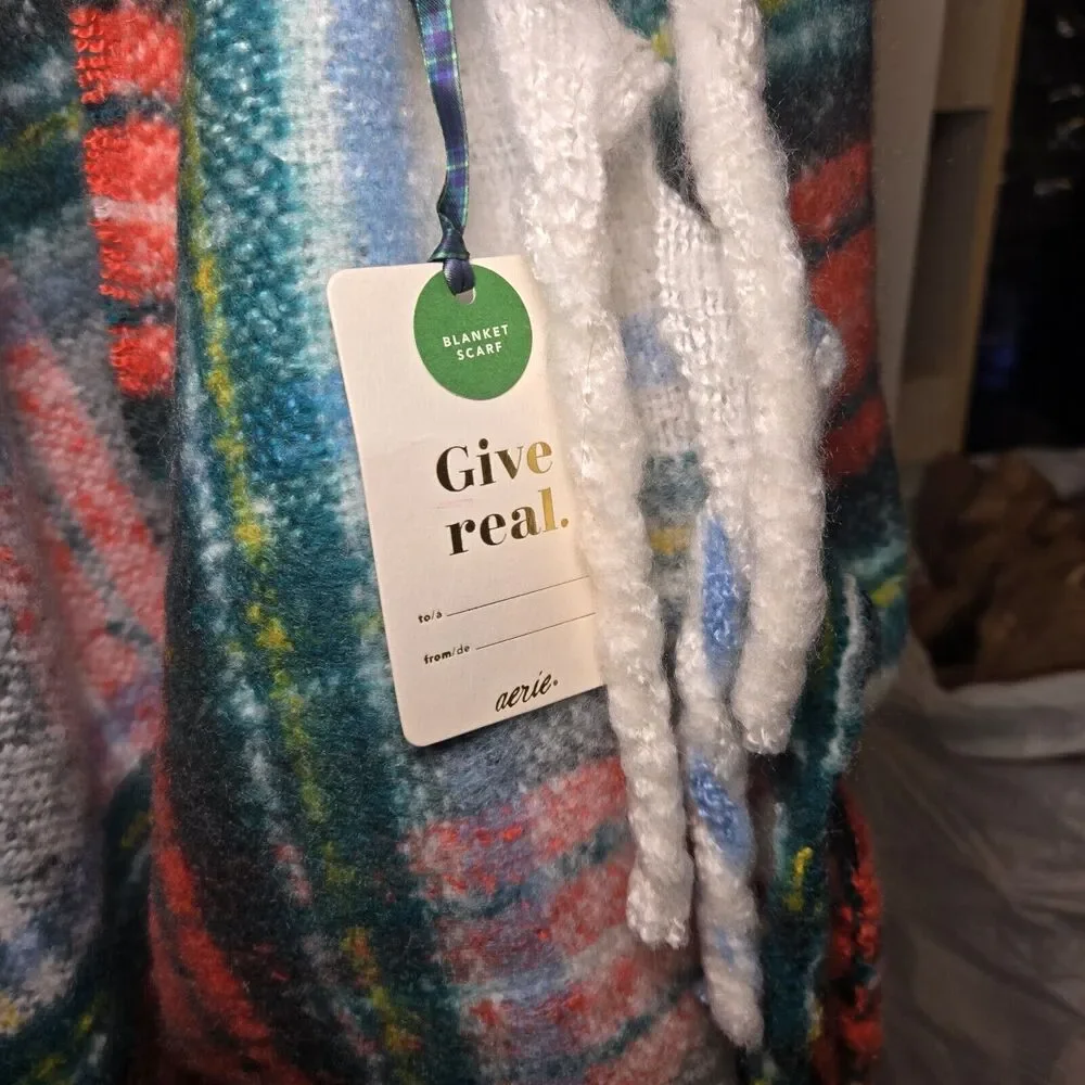 Aerie Super Soft Plaid Oversized Blanket Scarf Large Boho Cabin Core 19.5